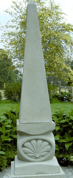 Garden Obelisk Sculpture With Carved Shell Base